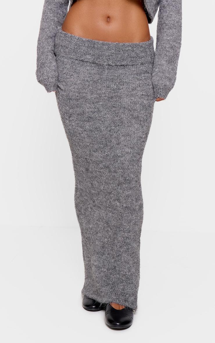 Grey Marl Knit Foldover Maxi Skirt Product Image