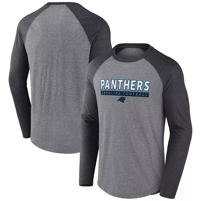 Mens Fanatics Heather Gray/Charcoal Carolina Panthers Tri-Blend Raglan Long Sleeve T-Shirt Product Image