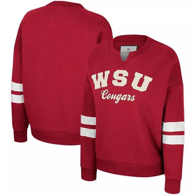 Womens Colosseum Crimson Washington State Cougars Perfect DateNotch Neck Pullover Sweatshirt Product Image