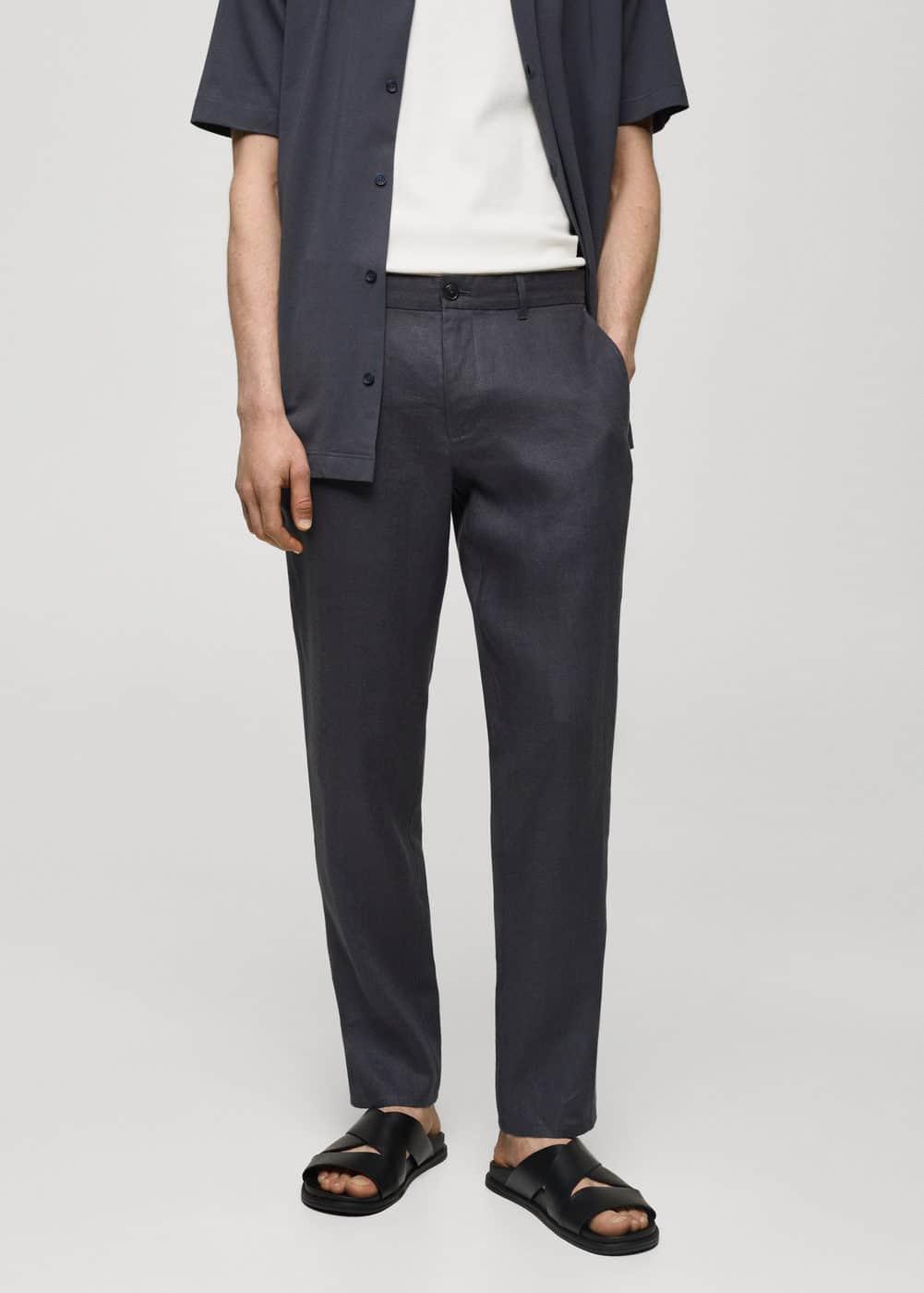 MANGO MAN - Slim-fit 100% linen pants night blueMen Product Image