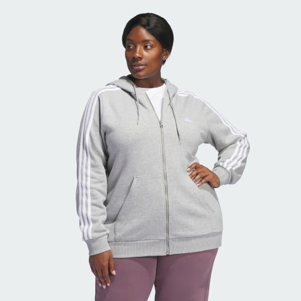 Essentials 3-Stripes Full-Zip Fleece Hoodie (Plus Size) Product Image