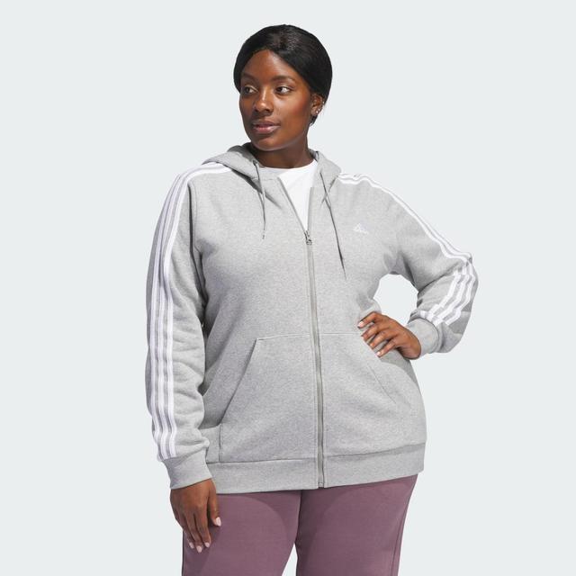 adidas Essentials 3-Stripes Full-Zip Fleece Hoodie (Plus Size) Medium Grey Heather 4X Womens Product Image