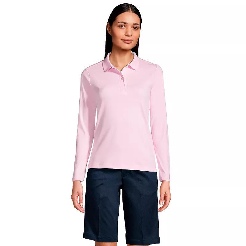 Womens Lands End School Uniform Long Sleeve Interlock Polo Shirt Product Image