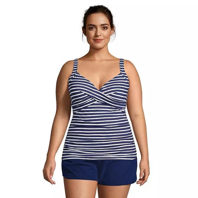 Plus Size Lands End Bust Enhancer UPF 50 V-Neck Tankini Swimsuit Top, Womens Product Image