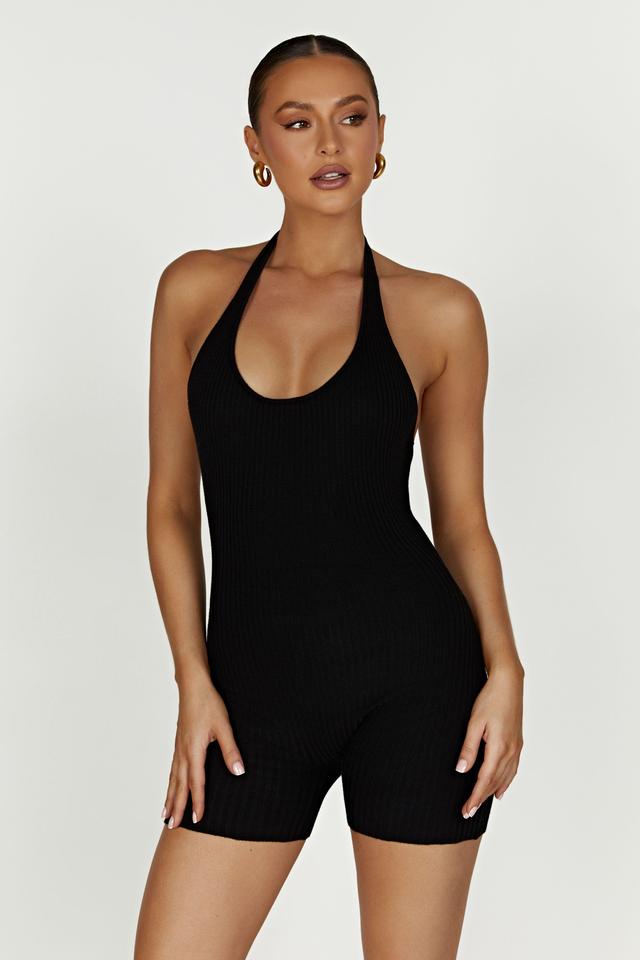 Aitana Halter Neck Knit Playsuit - Black Product Image