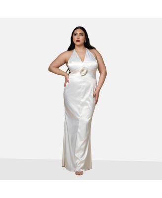 Plus Size Gardenia Satin Halter Maxi Bodycon Dress Product Image