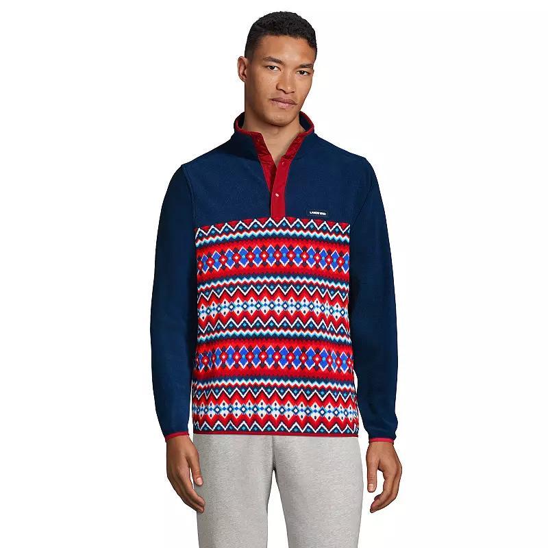 Mens Lands End Snap-Neck Fleece Pullover Blue Red Fair Isle Product Image