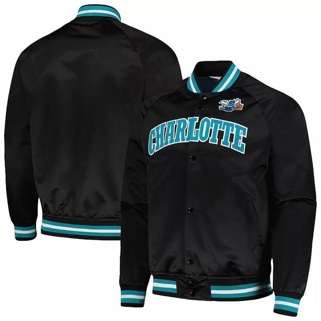 Mens Mitchell & Ness Black Charlotte Hornets Hardwood Classics Throwback Wordmark Raglan Full-Snap Jacket Product Image