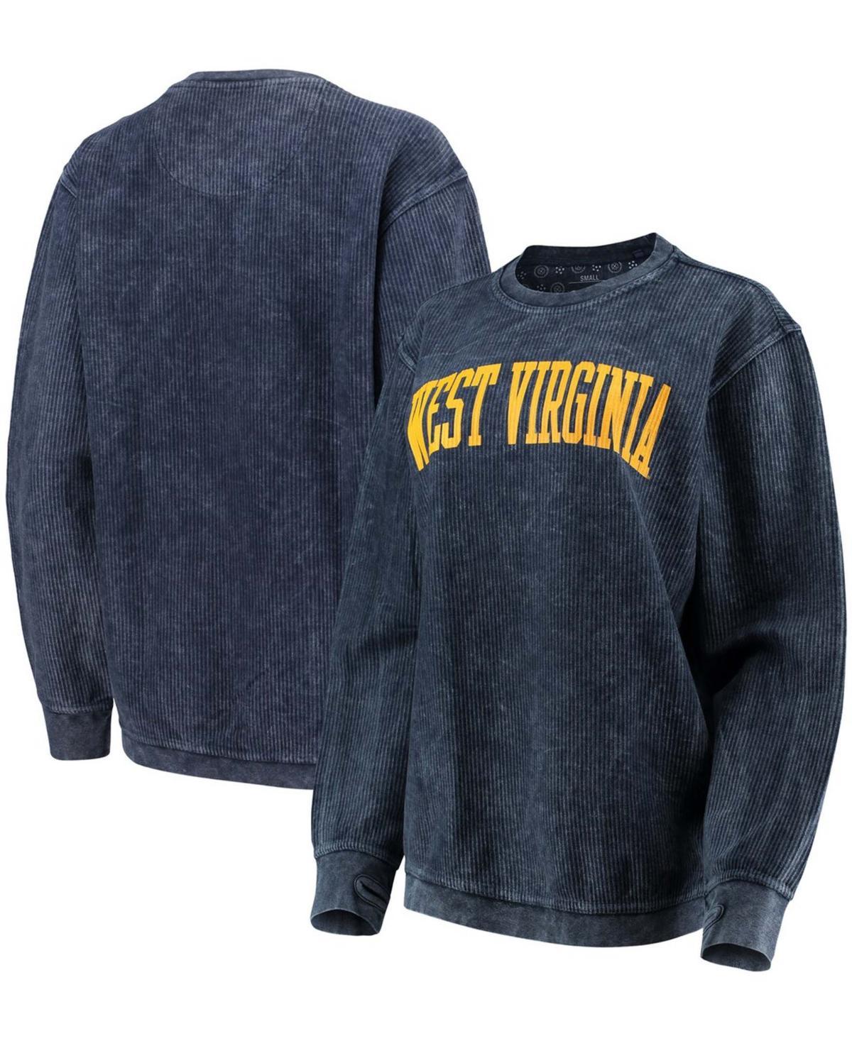 Womens Pressbox West Virginia Mountaineers Comfy Cord Vintage Wash Basic Arch Pullover Sweatshirt Blue Product Image