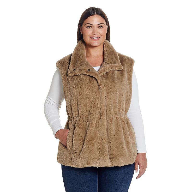 Plus Size Weathercast Cinched Faux Fur Vest, Womens Product Image