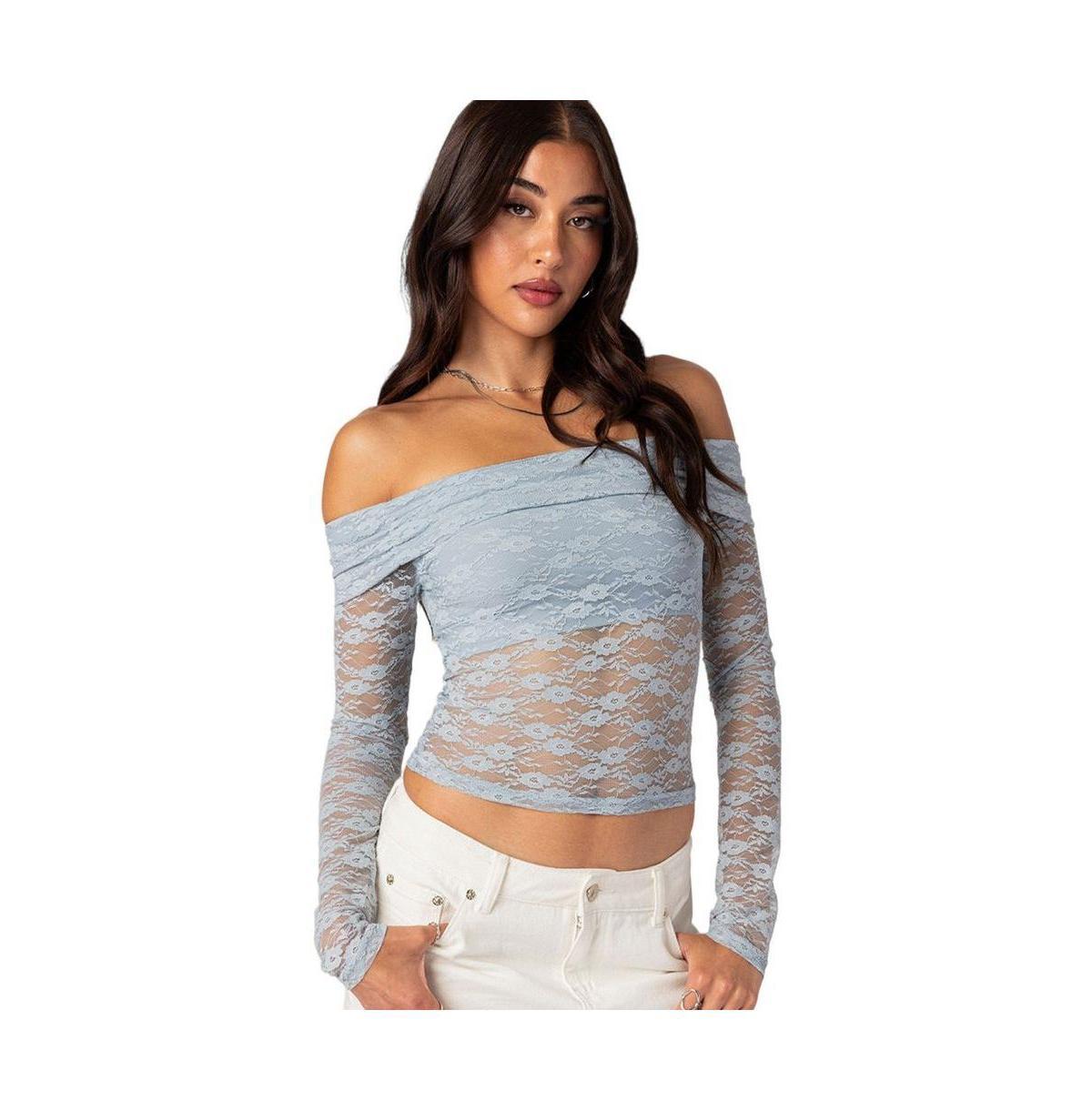 Womens Elysia fold over sheer lace top Product Image