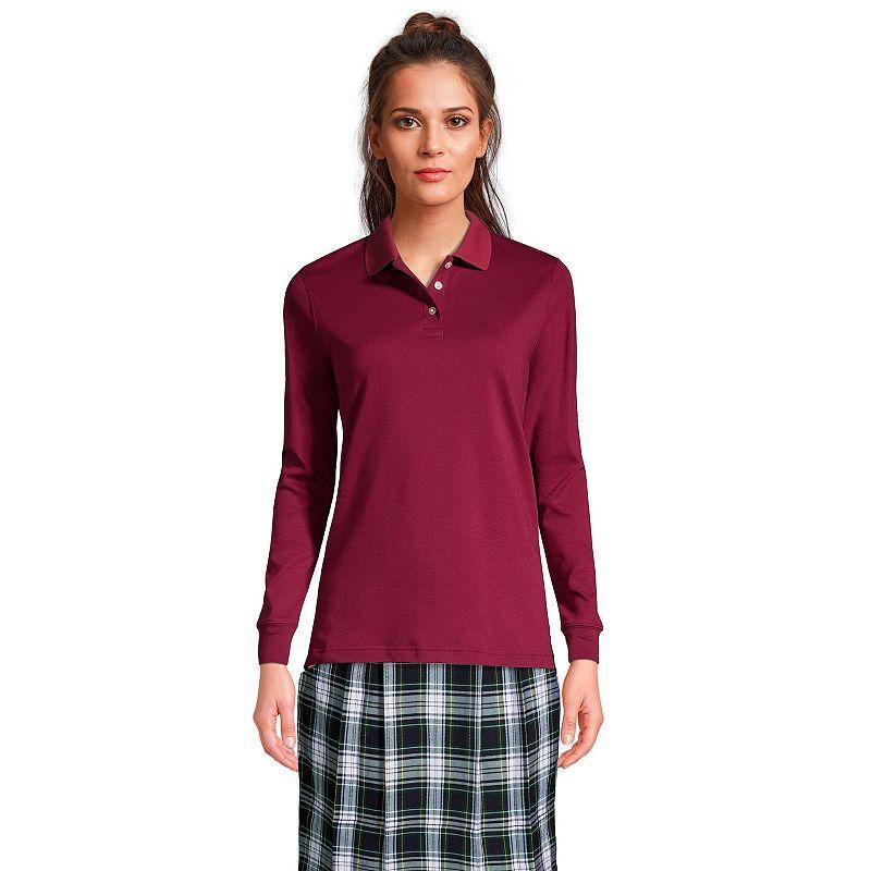 Womens Lands End School Uniform Long Sleeve Interlock Polo Shirt Product Image