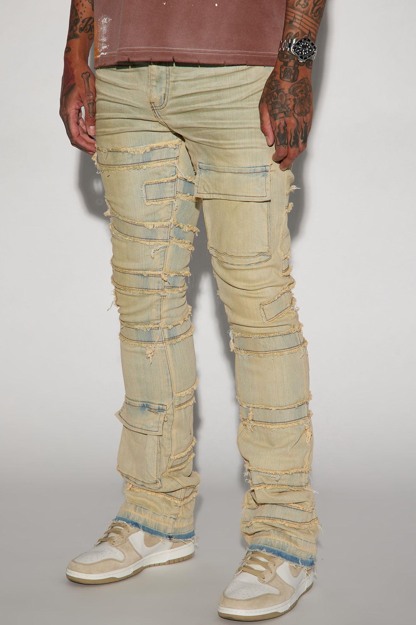 Cant See Me Fray Stacked Skinny Flare Jeans - Vintage Blue Wash Product Image