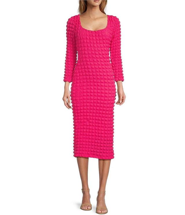 Antonio Melani Bubble Smocked Knit Square Neck Long Sleeve Lucie Midi Bodycon Dress Product Image