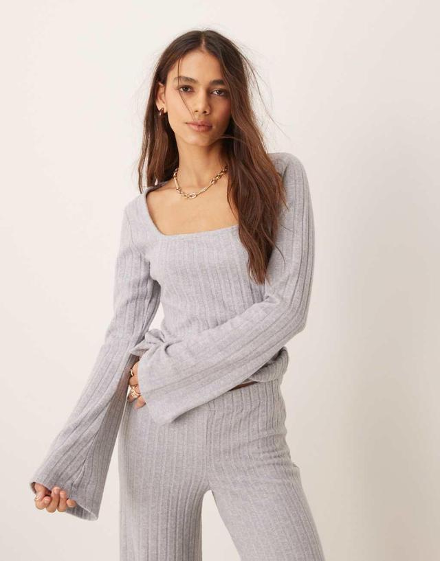 ASOS DESIGN scoop square neck supersoft wide rib knit top in gray - part of a set Product Image