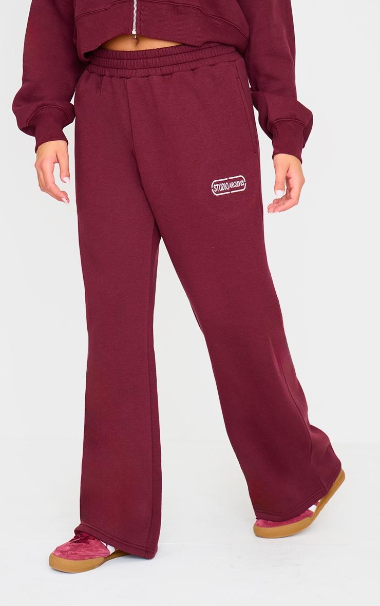 Burgundy Studio Archives Embroidered Wide Leg Sweatpants Product Image