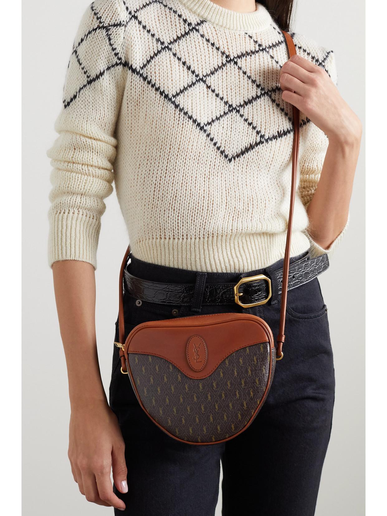 SAINT LAURENT Monogramme Leather-trimmed Printed Canvas Shoulder Bag In Brown Product Image