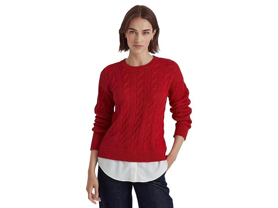 Lauren Ralph Lauren Layered Cotton-Blend Cable-Knit Sweater (Classic ) Women's Clothing Product Image