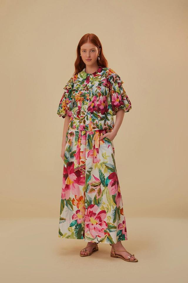 FARM Rio Painted Flowers Belted Cotton Maxi Skirt Product Image