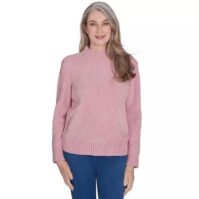 Petite Alfred Dunner Diamond Rib Chenille Turtleneck Sweater, Womens Pink Product Image