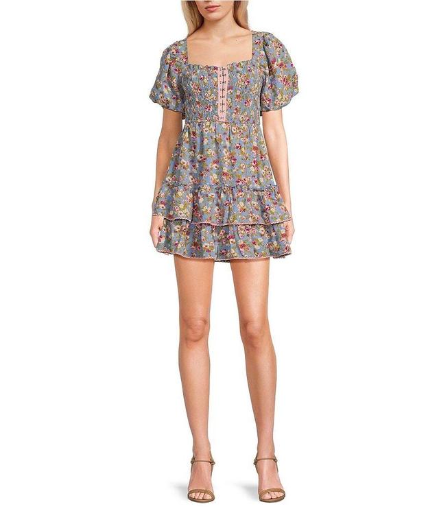 Allison & Kelly Bubble Sleeve Tiered Printed Dress Product Image