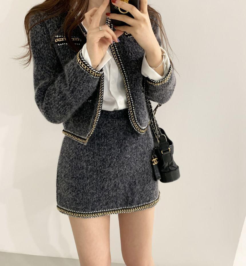 Set: Tweed Crop Jacket + Mini Pencil Skirt Product Image