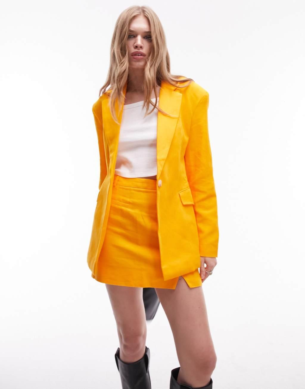 Topshop oversized linen blend blazer in mango - part of a set Product Image