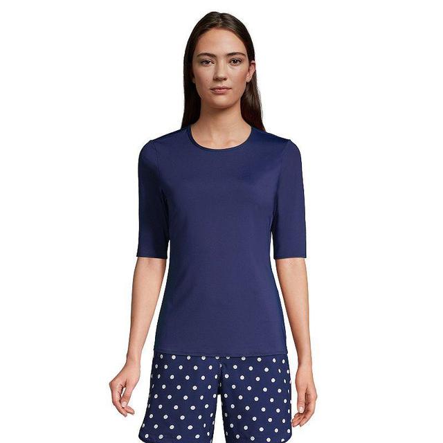 Petite Lands End UPF 50 Elbow-Sleeve Rash Guard Swim Tee, Womens Deep Blue Product Image