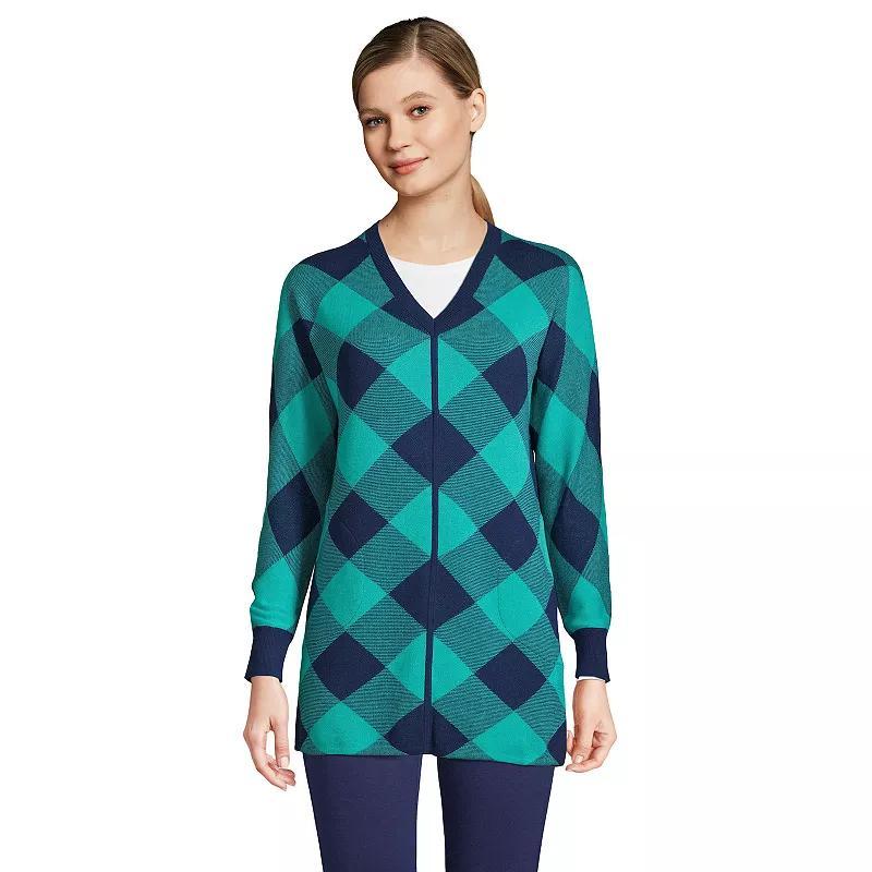 Womens Lands End Womens Petite Fine Gauge Cotton Dolman Tunic Sweater - Pattern Blue Buffalo Check Product Image