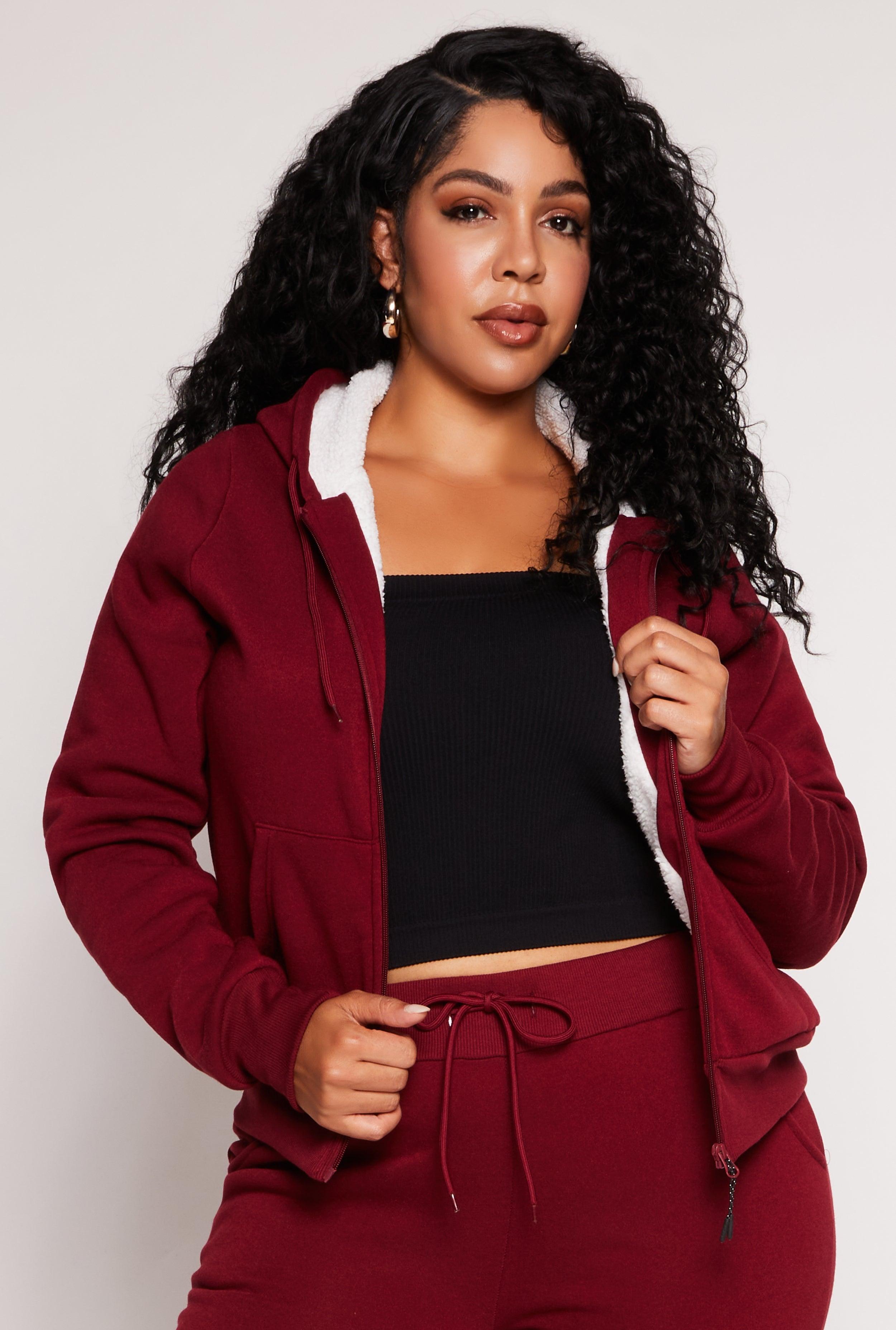 Womens Plus Size Sherpa Lined Zip Front Hoodie Product Image