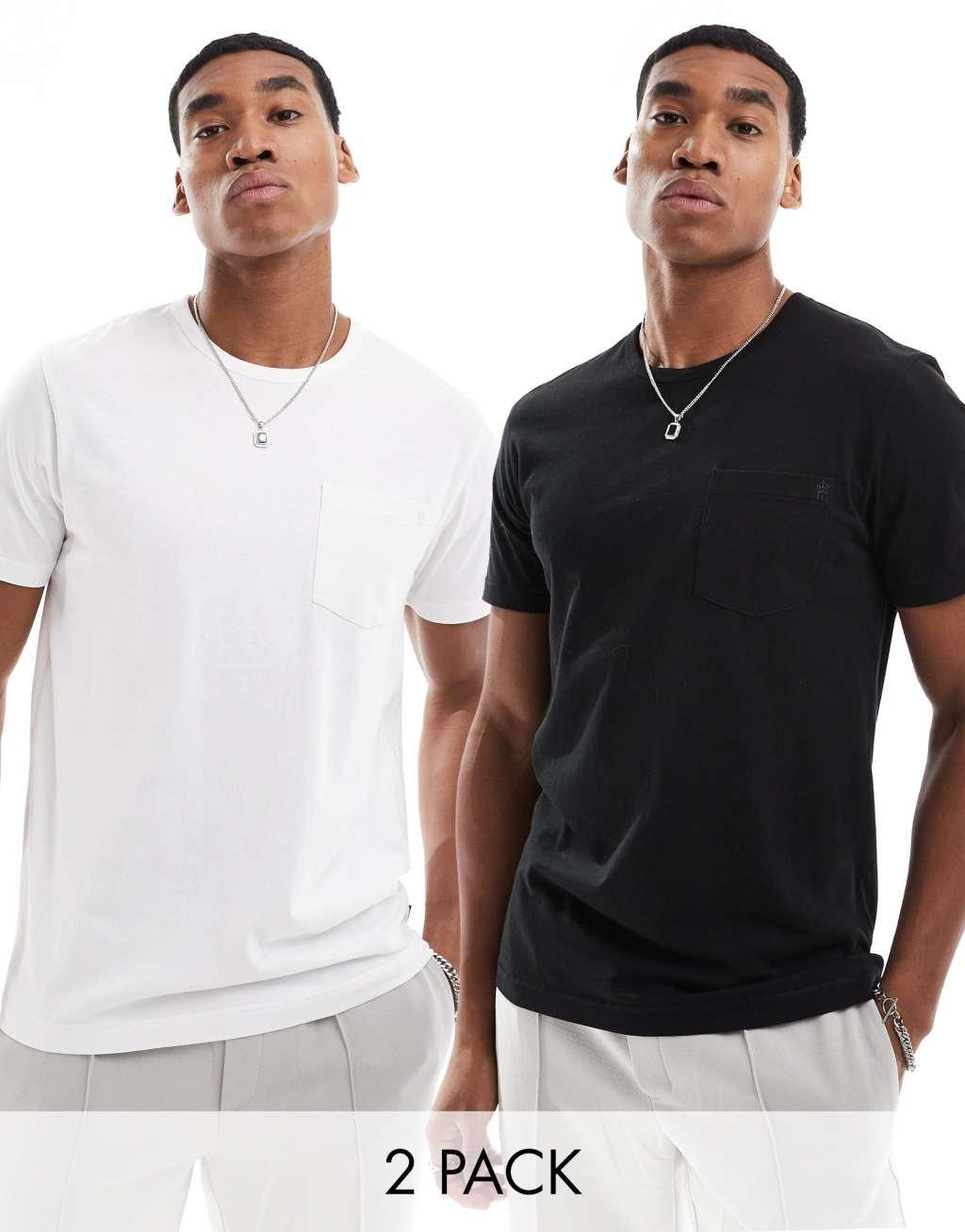 French Connection 2 pack classic pocket t-shirt in black and white Product Image