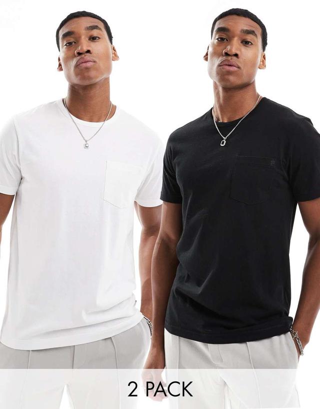 French Connection 2 pack classic pocket t-shirt in black and white Product Image