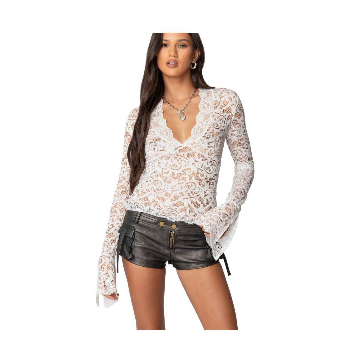 Edikted Womens Sheer Lace Bell Sleeve Top product image