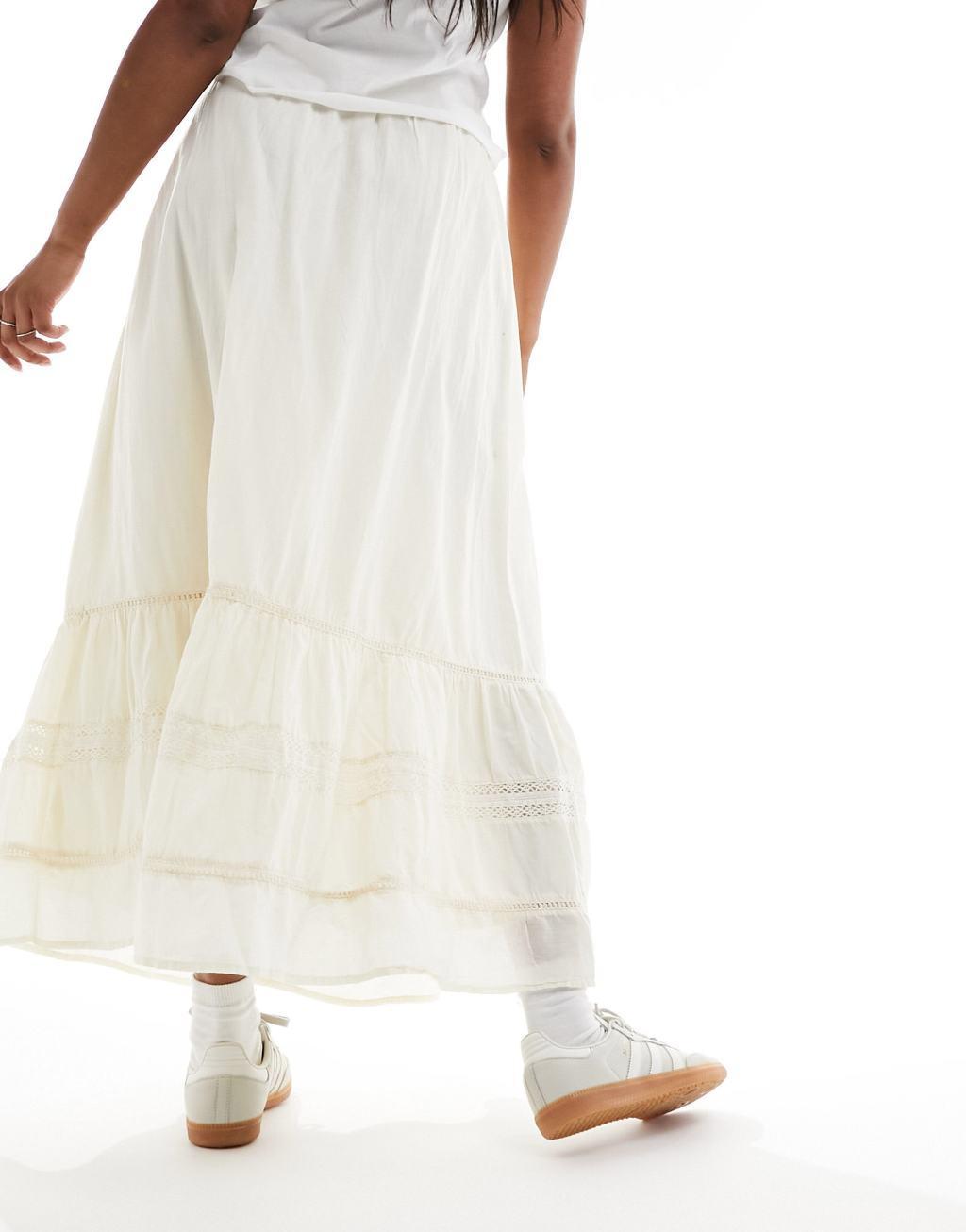 Cotton On maxi prairie skirt with lace trim detail in stone  Product Image