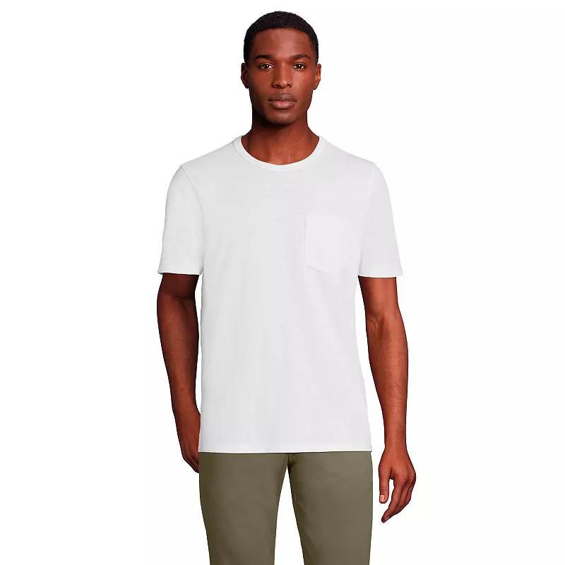 Big & Tall Lands End Garment Dye Slub Pocket Tee, Mens White Product Image