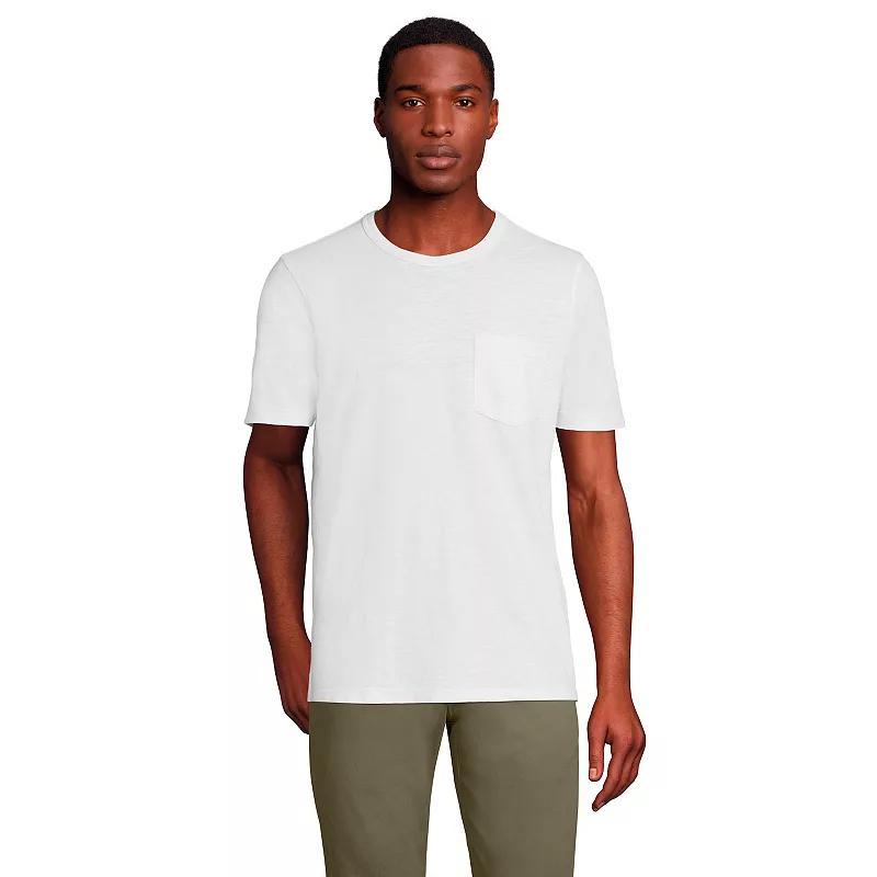 Big & Tall Lands End Garment Dye Slub Pocket Tee, Mens White Product Image