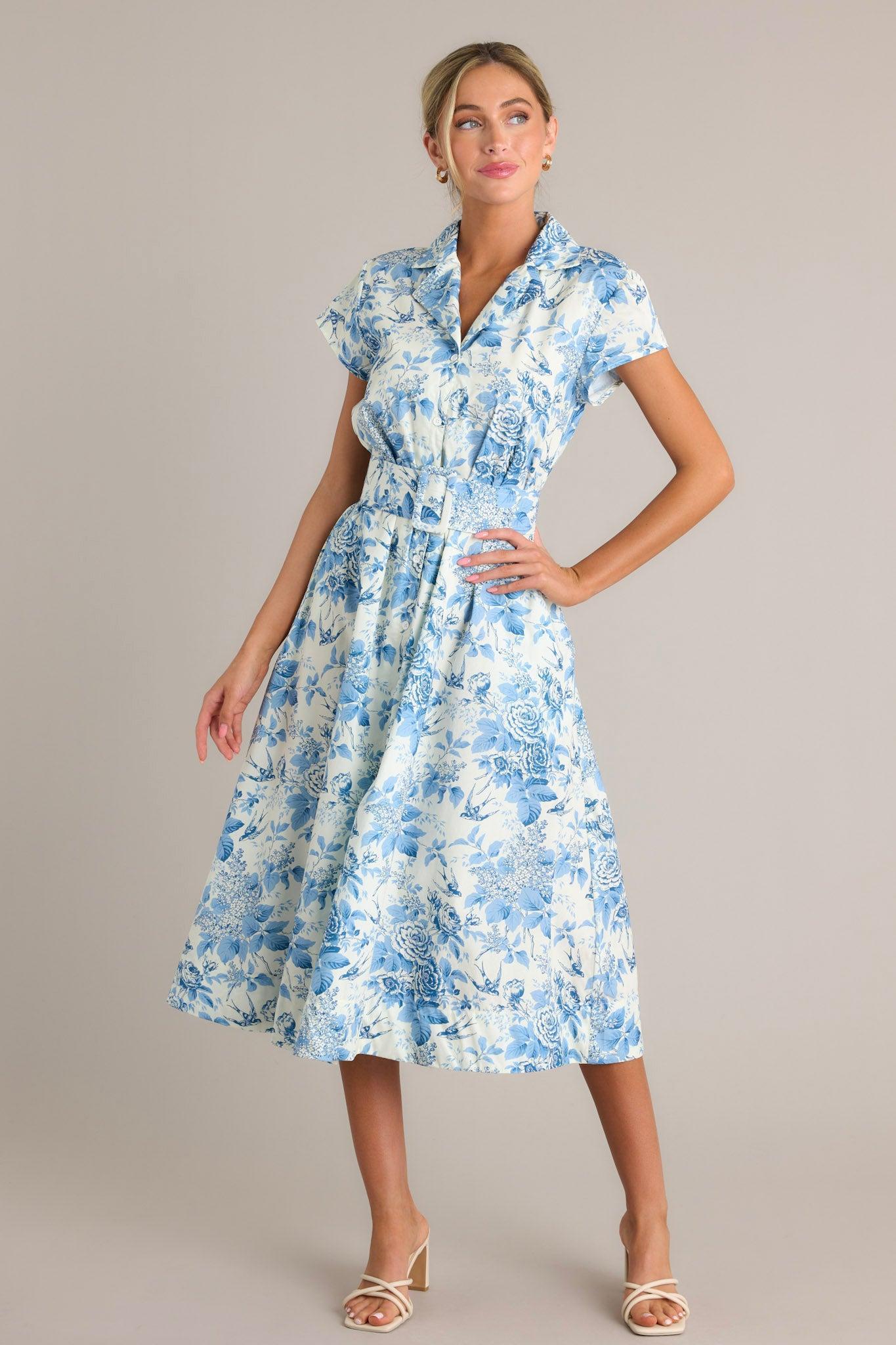 Even The Score Blue & White Midi Dress Product Image