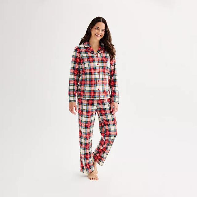 Womens Tall Jammies For Your Families Jingle Bell Rock Fleece Notch Pajama Top & Pajama Bottoms Set Product Image