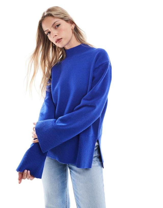 Bershka high neck sweater in bright blue Product Image