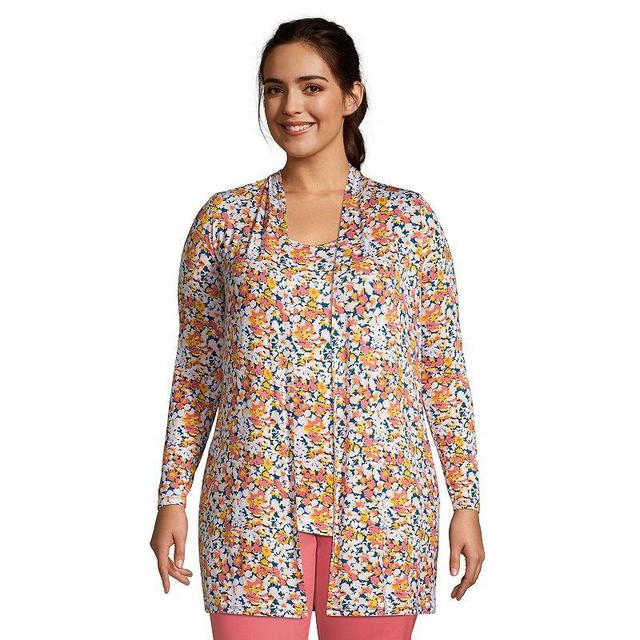 Plus Size Lands End Lightweight Long Cardigan Sweater, Womens Blue Team Floral Product Image