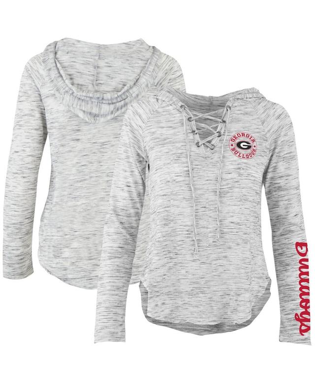 Womens Pressbox Gray Georgia Bulldogs Space Dye Lace-Up V-Neck Long Sleeve T-shirt - Gray Product Image