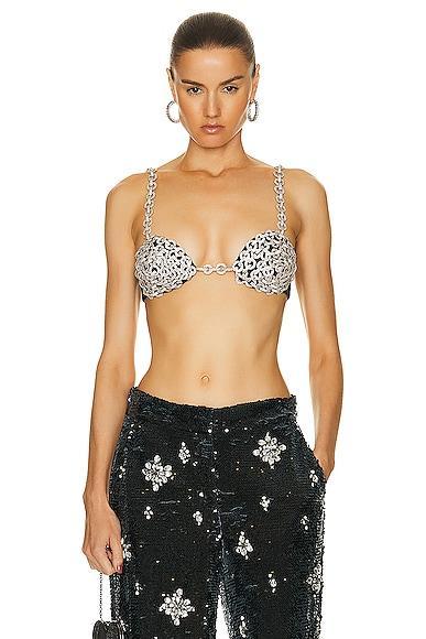 PatBO Crystal Chain Bralette in Metallic Silver Product Image