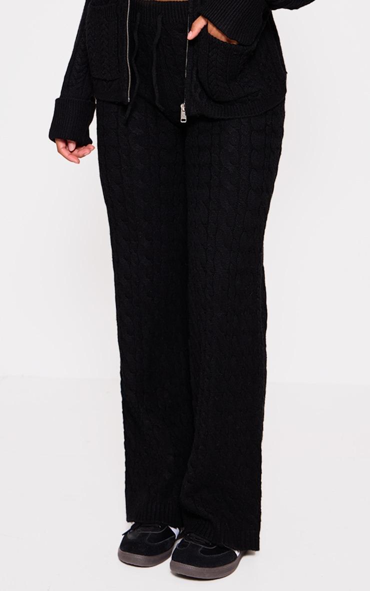 Black Cable Knit Drawstring Waist Pants Product Image