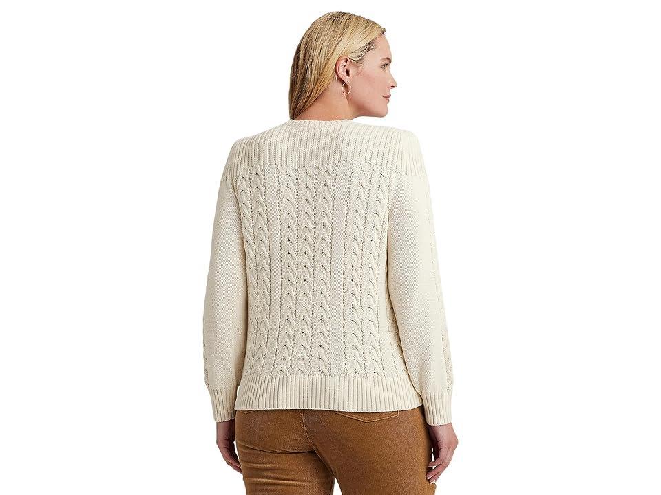 LAUREN Ralph Lauren Plus Size Cable-Knit Puff Sleeve Sweater (Mascarpone Cream) Women's Sweater Product Image