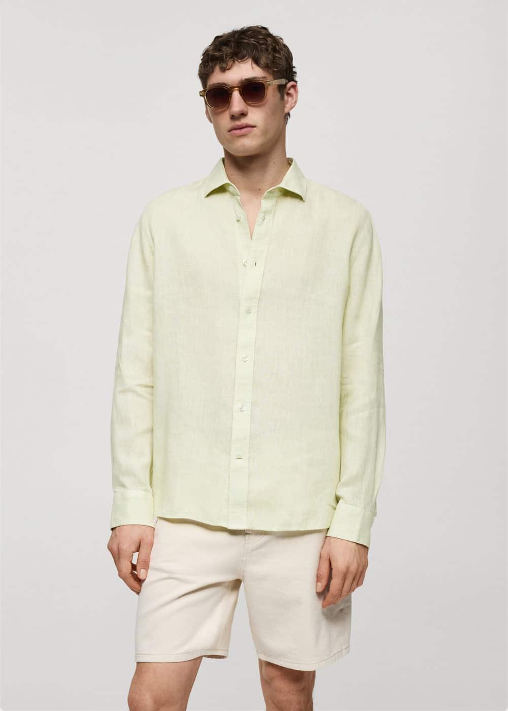 MANGO MAN - Classic fit 100% linen shirt mint greenMen Product Image