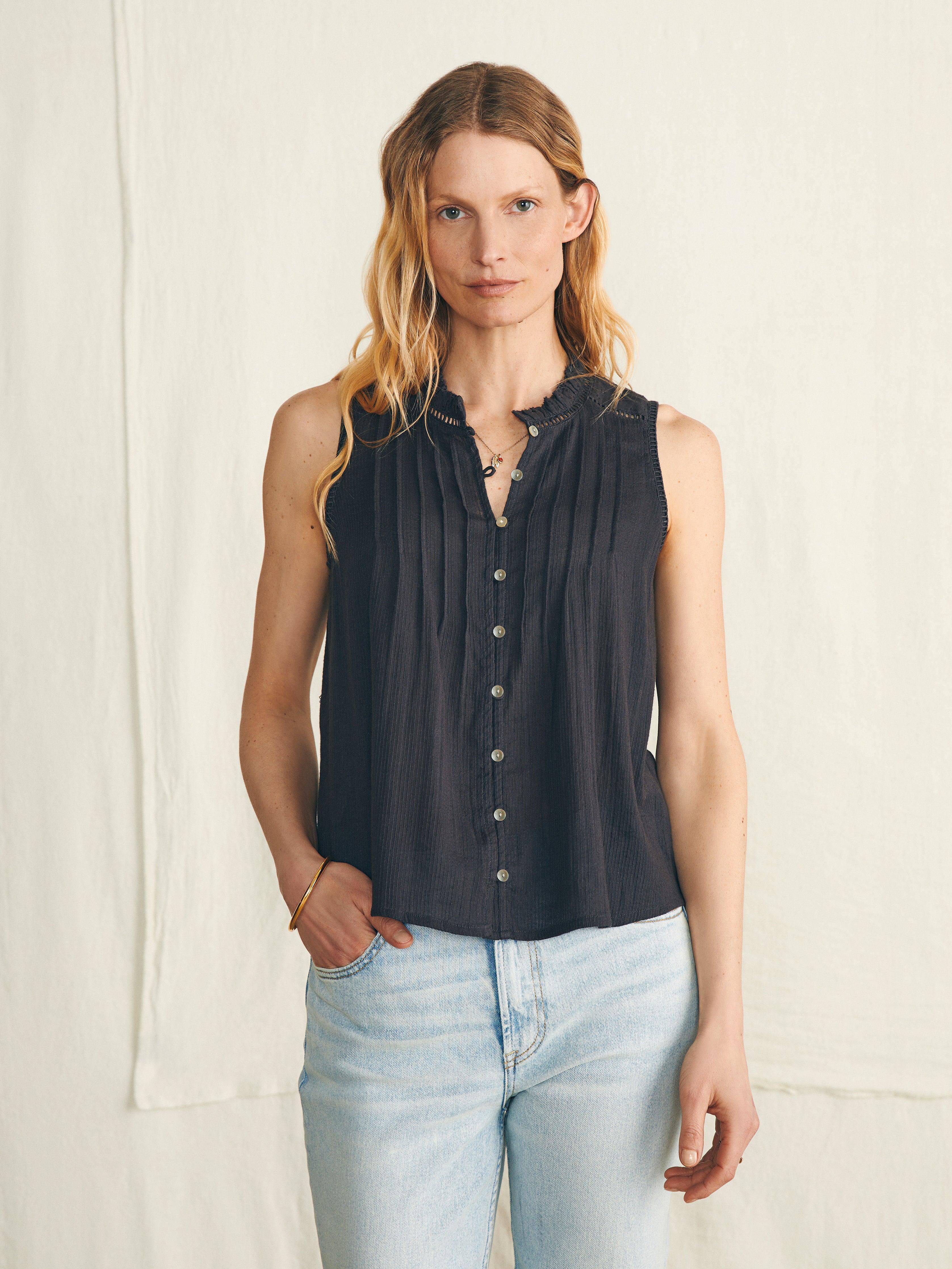 Willa Sleeveless Top - Washed Black Product Image