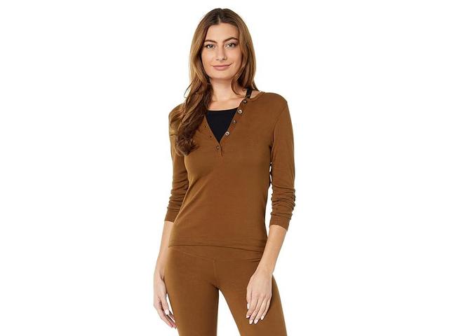 Hard Tail Long Sleeve Henley Tee (Cognac) Women's T Shirt Product Image