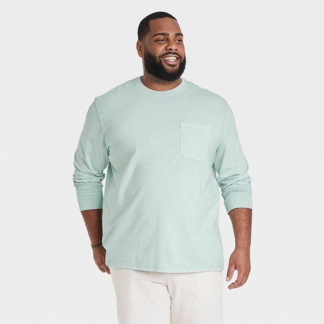 Mens Big & Tall Long Sleeve Pocket Crewneck T-Shirt - Goodfellow & Co Blue XXLT Product Image