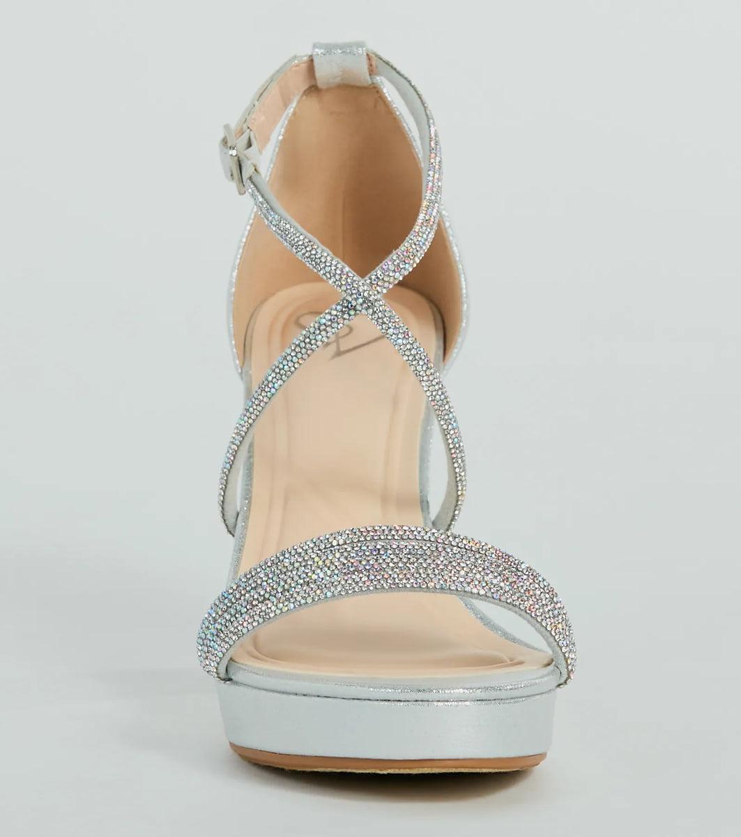 Gloss Up Glitter Rhinestone Platform Block Heels product image