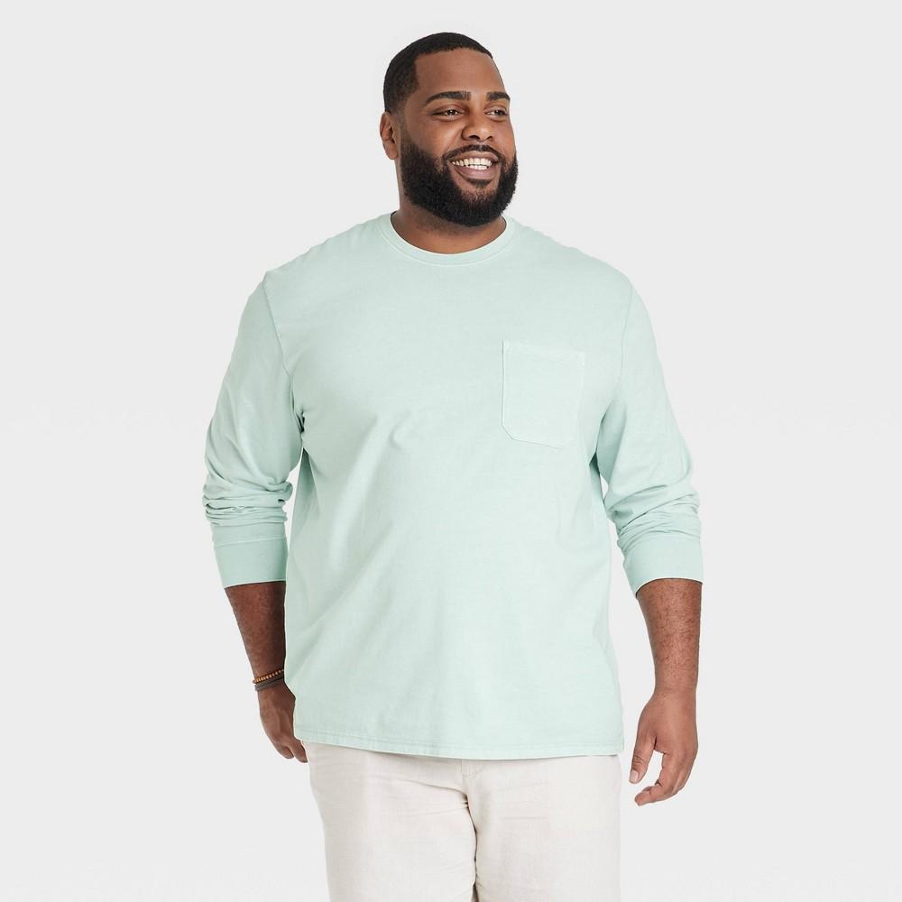 Mens Big & Tall Long Sleeve Pocket Crewneck T-Shirt - Goodfellow & Co Blue 3XL Product Image